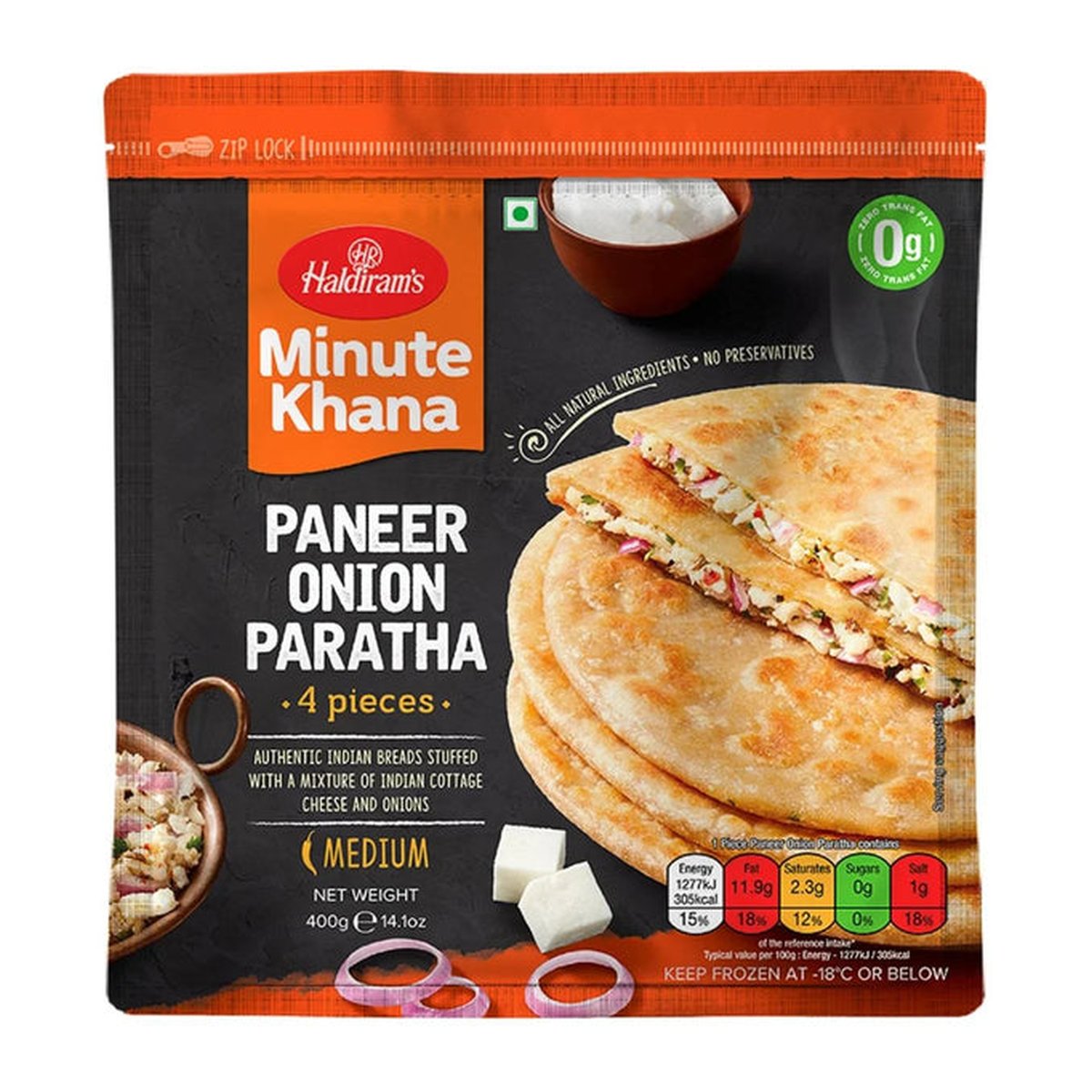 HALDIRAM PANEER ONION PARTHA 4PC 14OZ - Image 1