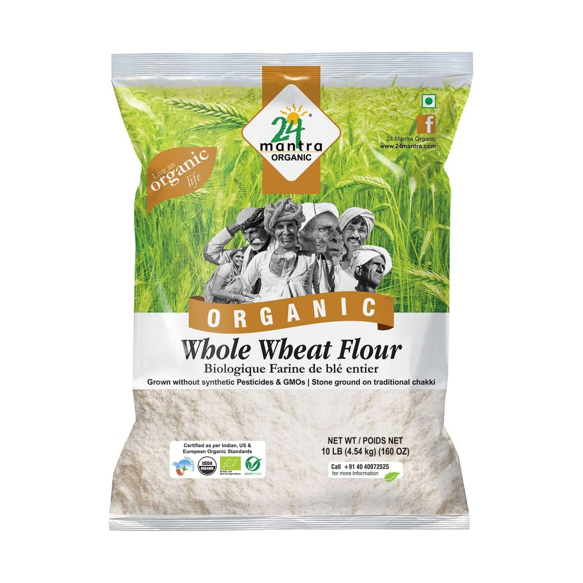 ORGANIC WHOLE WHEAT ATTA 10LB 24 MANTRA - Image 1