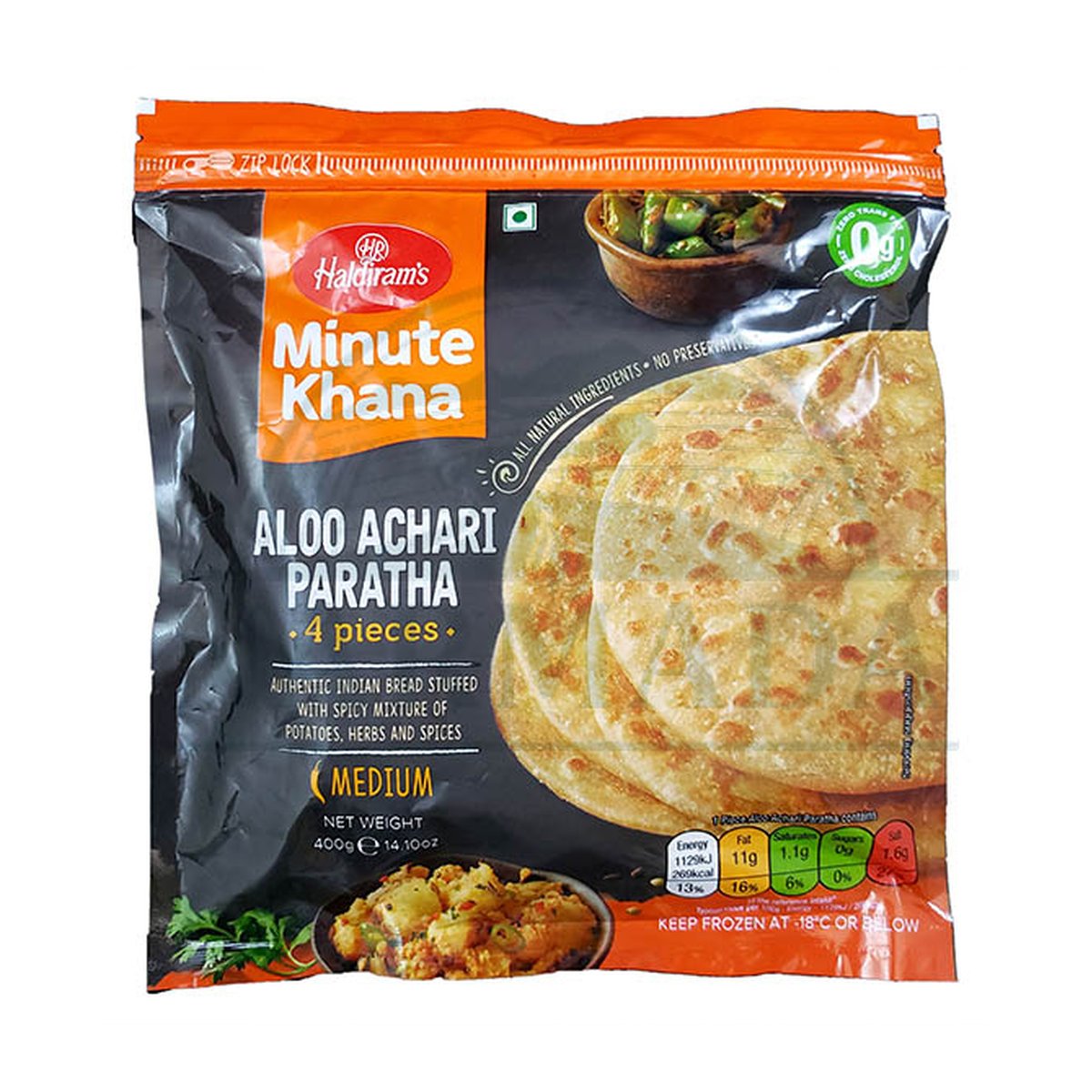HALDIRAM ACHARI ALOO PARATHA 4PC 14OZ - Image 1