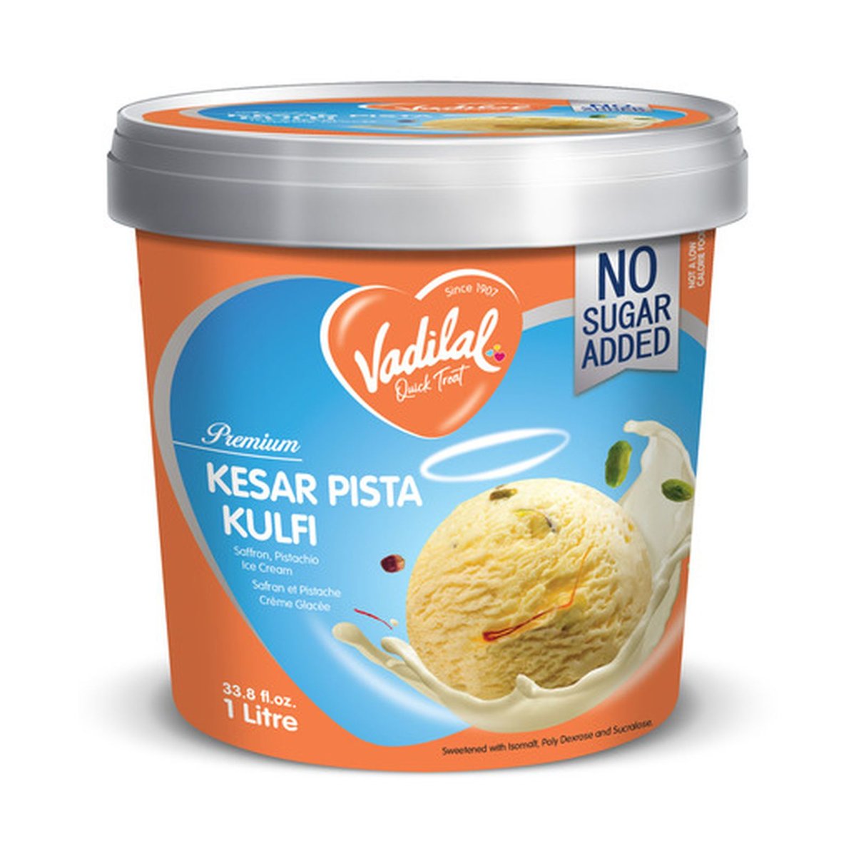 NO SUGAR KESAR PISTA 1LTR VADILAL - Image 1